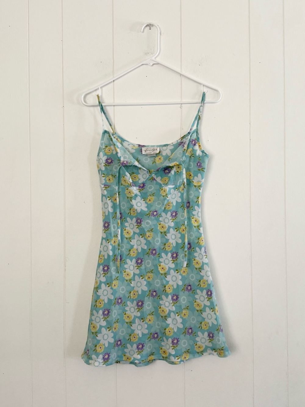 Finesse Aqua Floral Mini Dress with White and Yellow Flowers Small